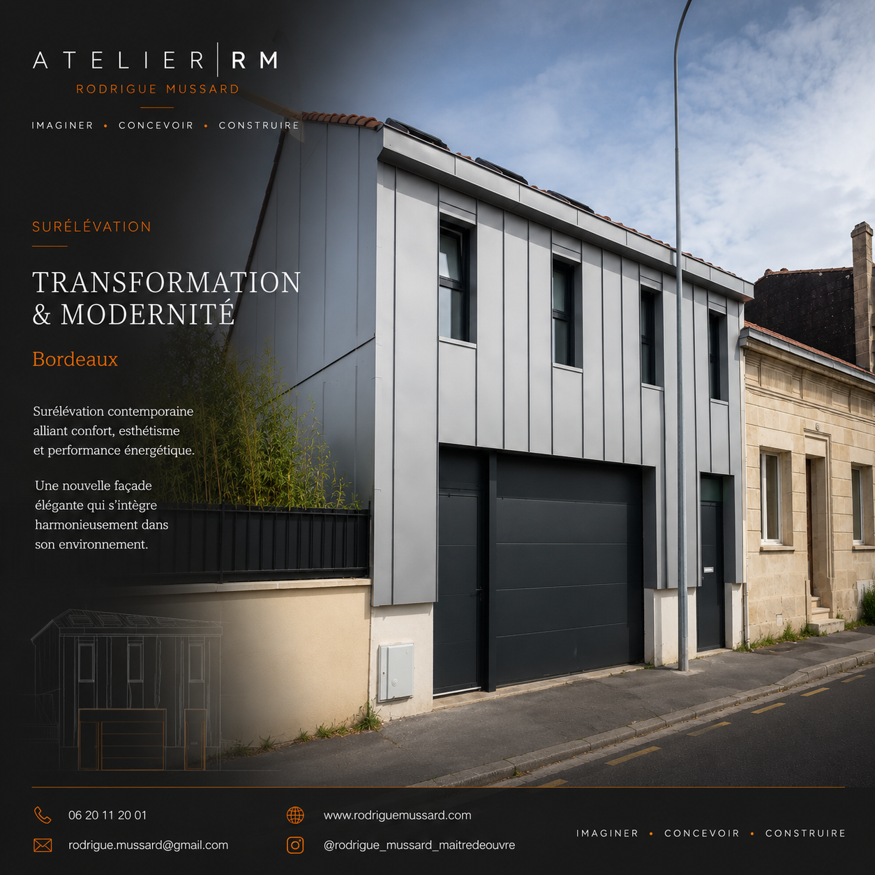 Surélévation d'une maison à Bordeaux avec bardage en zinc -Atelier RM
